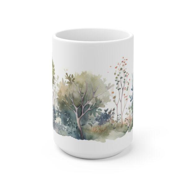 Aquarell Tasse mit Laubbäumen – Ideal als Geschenk für Natur-Liebhaber