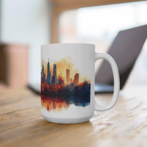 Cyberpunk Kaffeetasse mit Aquarell Stadtmotiv – Futuristisches Design für Sci-Fi Enthusiasten