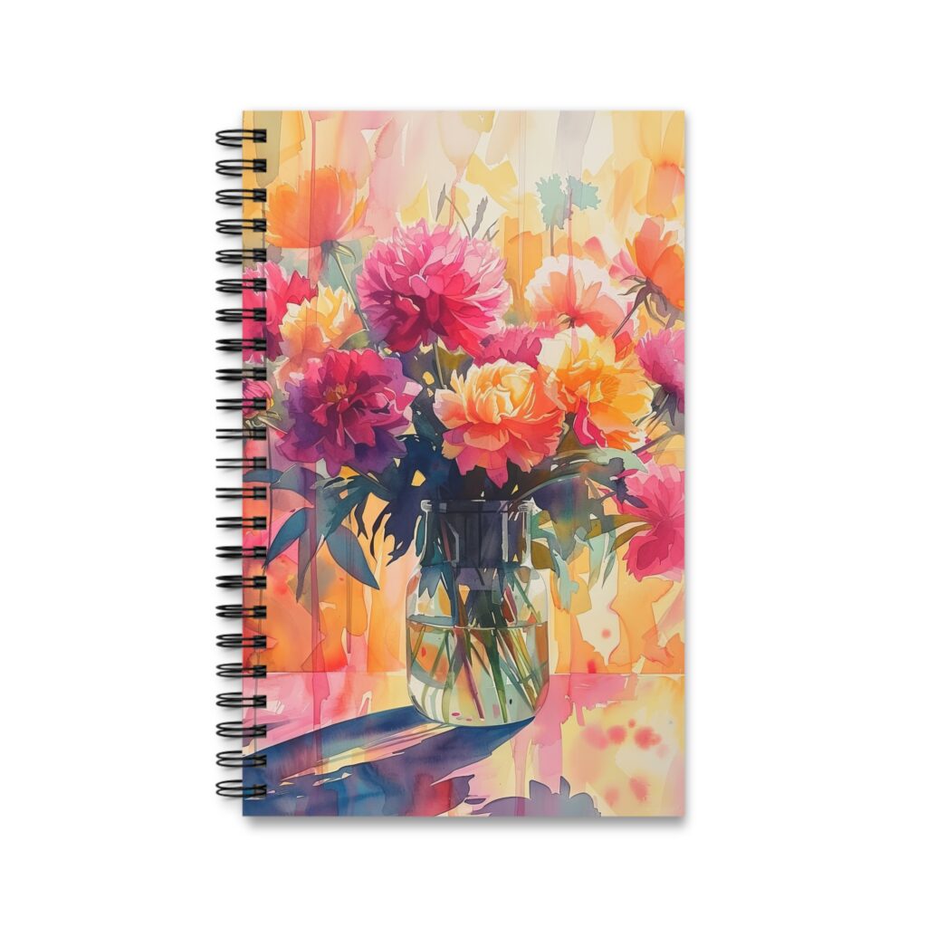 Maximalistisches Aquarell Blumenstrau&szlig; Notizbuch - Blanko, Liniert, Punktraster, Planer
