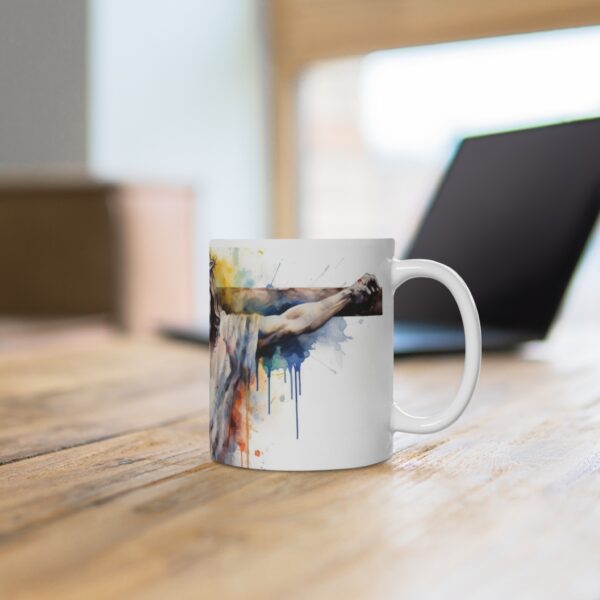 Jesus am Kreuz Tasse - Spirituelle Aquarell Keramiktasse für Christliche Andacht und Inspiration