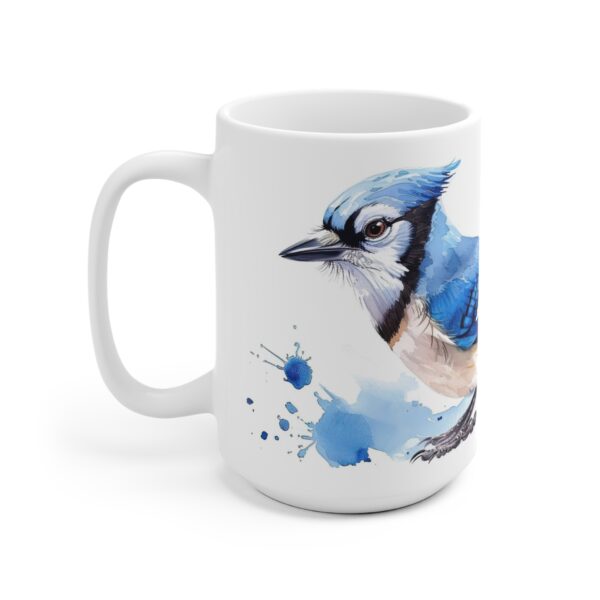 Aquarell Blauhäher Vogel Keramik Becher – Kaffeetasse in Weiß