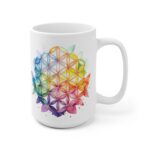 Weiße Keramik Tasse mit Aquarell Lebensblume - Ideal für spirituelle Geschenke