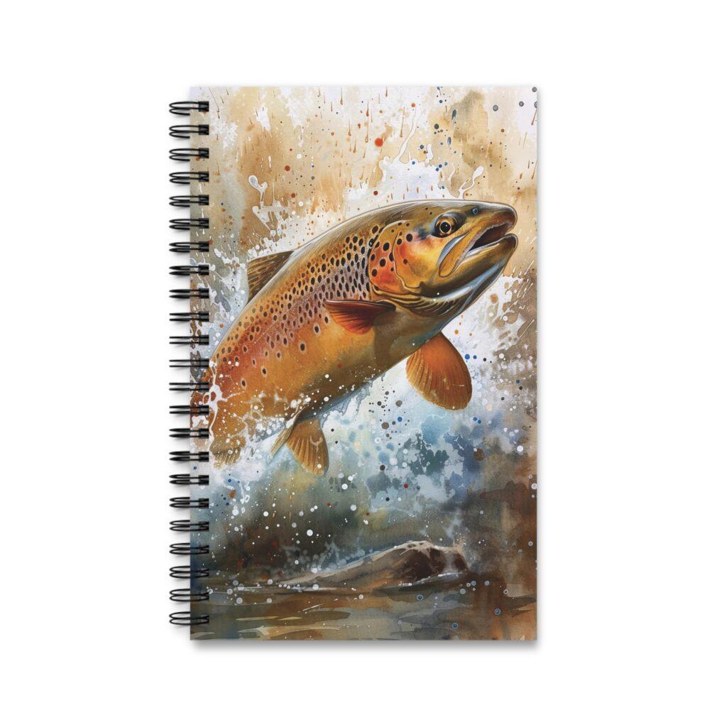 Aquarell Notizbuch mit Springender Forelle &ndash; Blanko, Liniert & Punktkariert