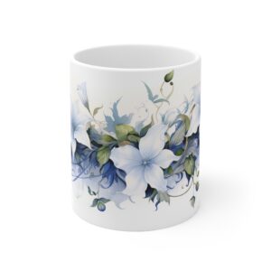 Aquarell Mondblumen Tasse - Weiße Keramiktasse für Blumenliebhaber und Naturfreunde