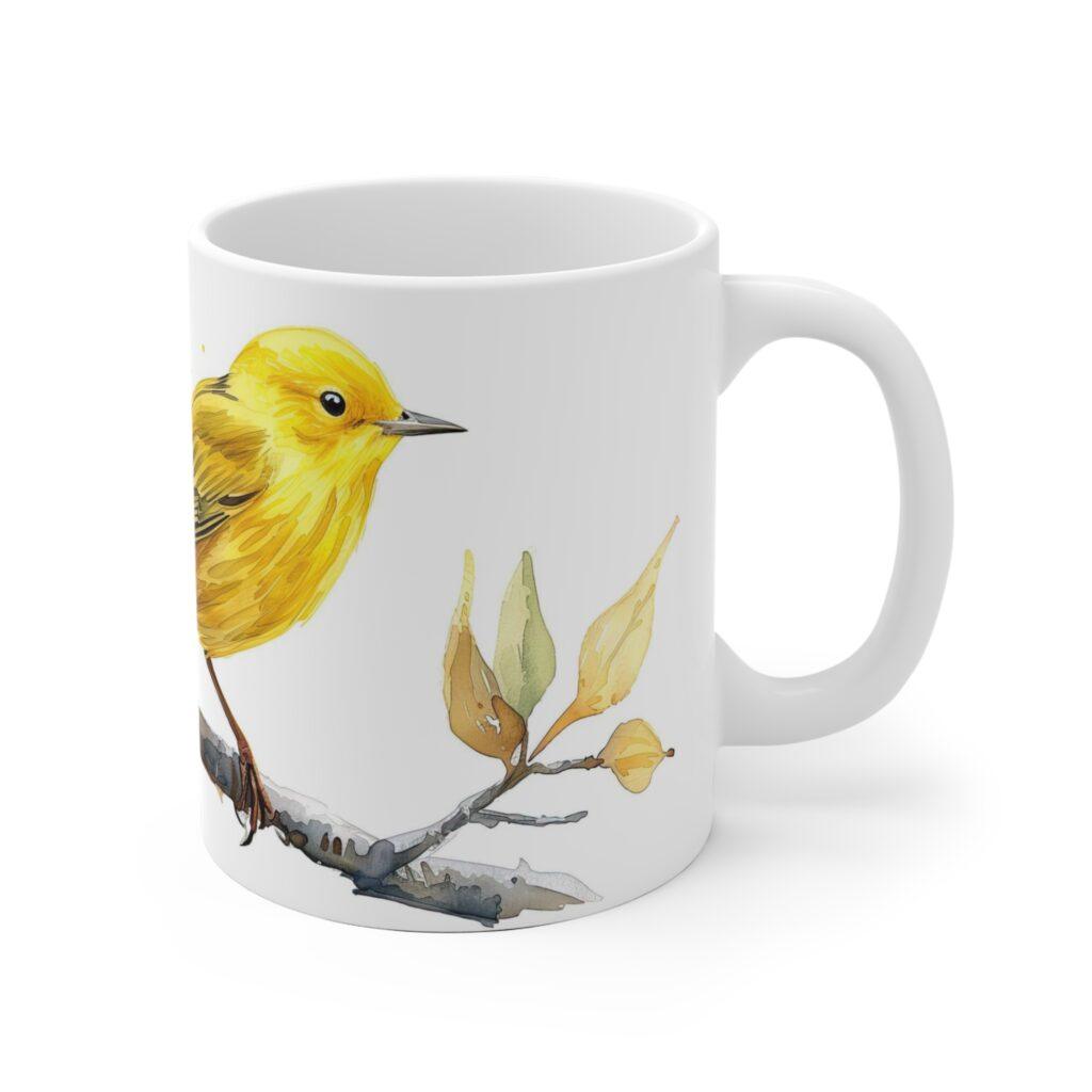 Gelber Grasm&uuml;cken Vogel Aquarell Becher - Keramiktasse mit Vogelmotiv