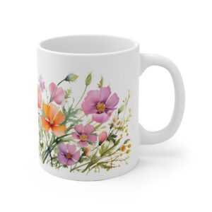 Weiße Keramik Tasse mit Mohnblumen - Aquarell Design für Blumenliebhaber