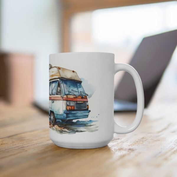 Camping Tasse im Aquarell-Stil – Weiße Keramiktasse für Wohnmobil Liebhaber