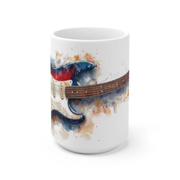 Keramiktasse mit Stratocaster Gitarre Aquarell Design – Perfekt für Musikliebhaber