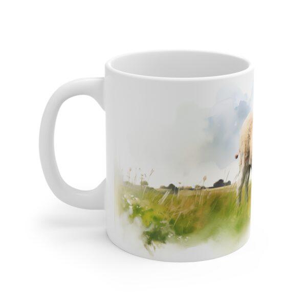 Weiße Keramiktasse mit süßem Schaf im Aquarell-Stil – Niedliche Tiermotiv-Tasse