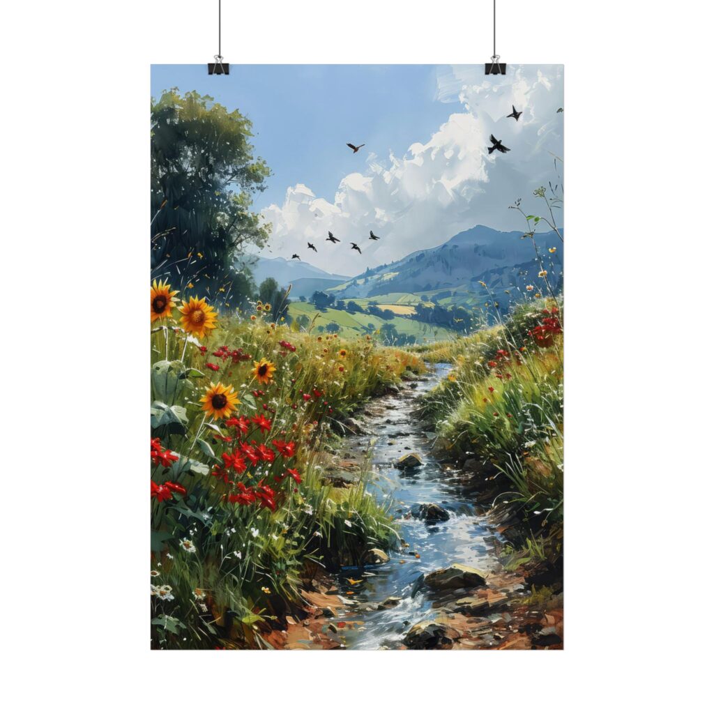 Sonnenblumen Poster "Bl&uuml;hwiese im Sonnenschein" - Verschiedene Gr&ouml;&szlig;en erh&auml;ltlich
