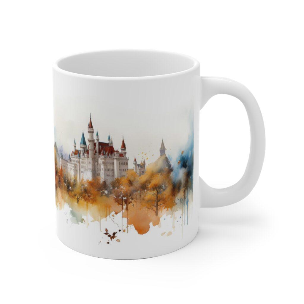 Aquarell Tasse Neuschwanstein Motiv &ndash; Perfektes Geschenk f&uuml;r Reisefreunde und Entdecker in Bayern