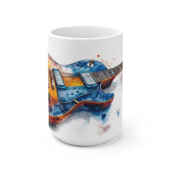 Keramiktasse mit Les Paul Sunburst Blue Aquarell Design – ideal für Kaffeeliebhaber!