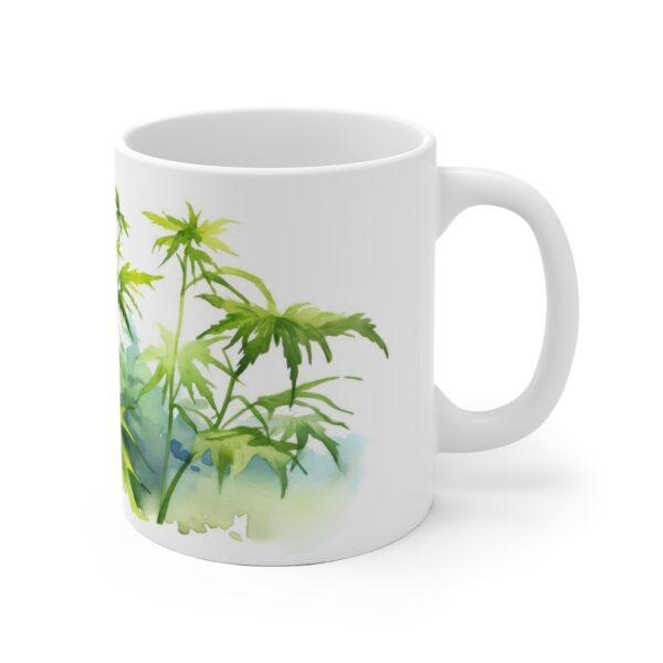 Aquarell Hanfblatt Tasse – Entspannendes Design für Natur- und Pflanzenliebhaber