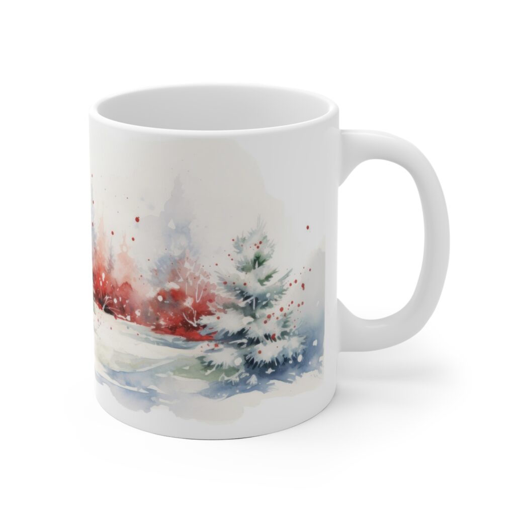 Weihnachtstasse mit Aquarell-Motiv - Festliche Keramikbecher f&uuml;r besondere Geschenke und saisonale Freude