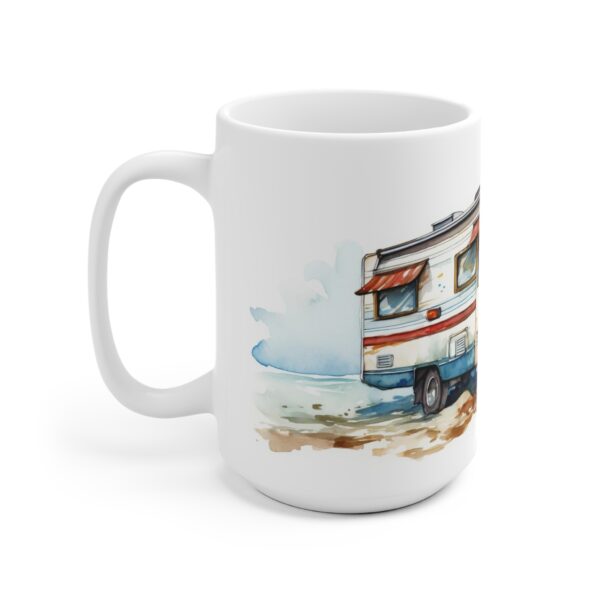 Camping Tasse im Aquarell-Stil – Weiße Keramiktasse für Wohnmobil Liebhaber