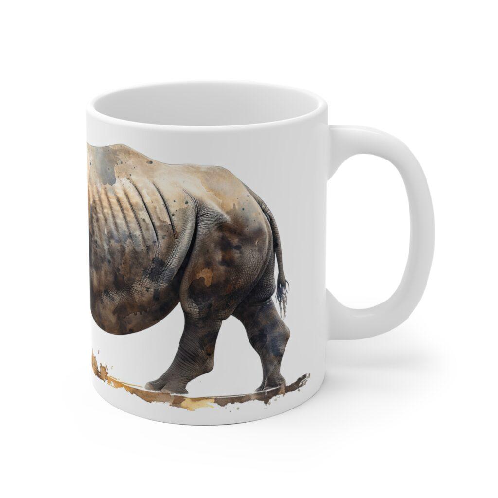 Aquarell Nashorn Becher - Keramik Tier Kunst f&uuml;r Tierliebhaber