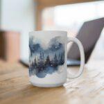 Aquarell Tasse mit Nachtlandschaft und Sternen – Perfekte Geschenkidee für Naturfreunde