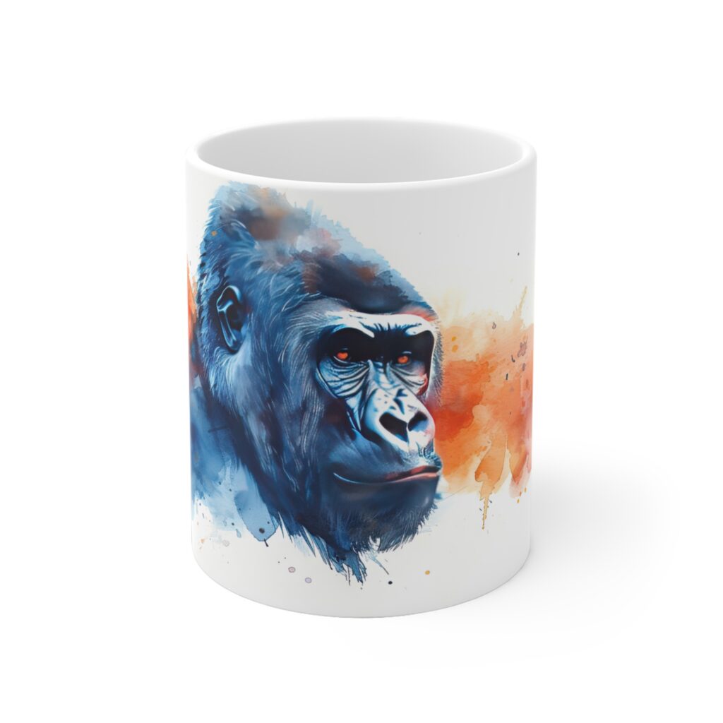 Gorilla Aquarell Keramiktasse f&uuml;r Tierkunstliebhaber