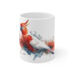 Weißer Keramik Becher mit Kakadu Vogel Motiv für Kaffee und Tee