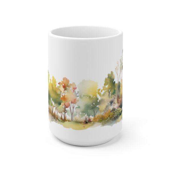 "Geschenk-Tasse mit Aquarell Laubbäumen – Perfekte Kaffeetasse für Naturliebhaber"