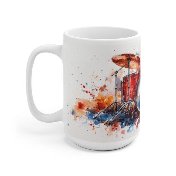 Keramiktasse mit Schlagzeug Aquarellmotiv - Perfekt für Musikliebhaber