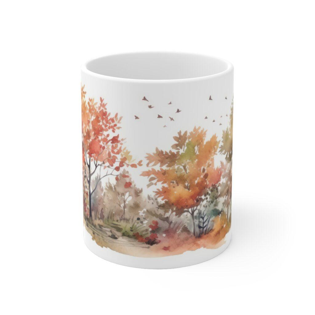 Keramiktasse mit Aquarell Herbstlaubb&auml;umen &ndash; Nat&uuml;rliche Inspiration f&uuml;r die Jahreszeiten
