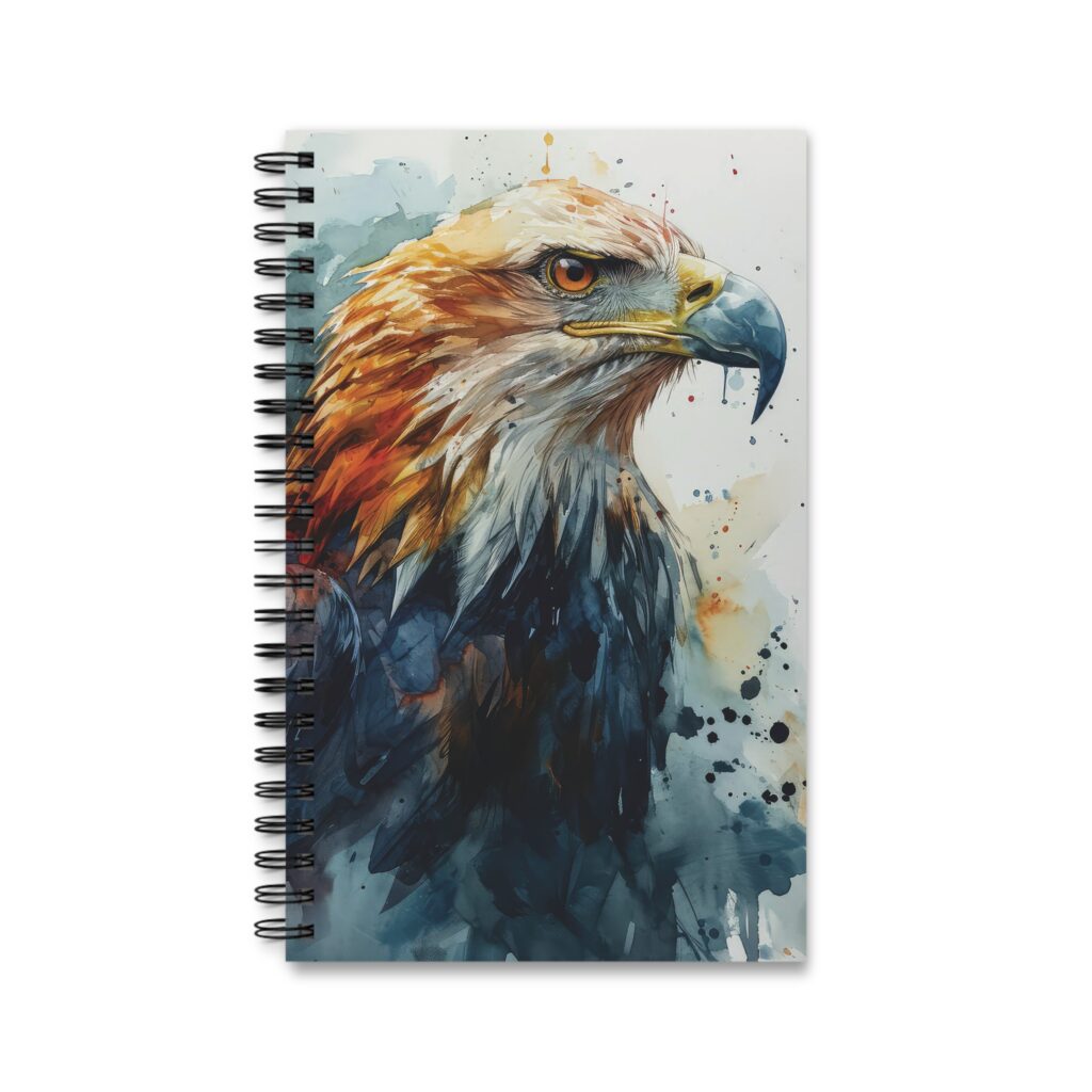 Aquarell Adler Portrait Notizbuch - Ringbindung in verschiedenen Ausf&uuml;hrungen: Blanko, Liniert, Punktraster, Planer