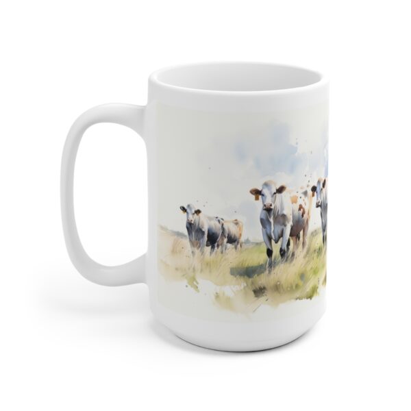 Weiße Keramiktasse mit Rindern und Kühen im Aquarell Stil – Ländliche Tiermotive für Tierliebhaber