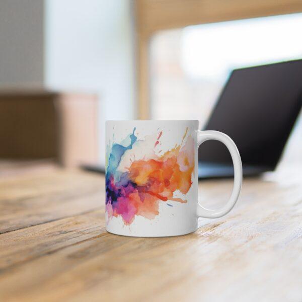 Künstlerische Aquarell Tasse mit abstrakten Wasserfarbenklecksen – Perfekt für Kreative und Kunstliebhaber