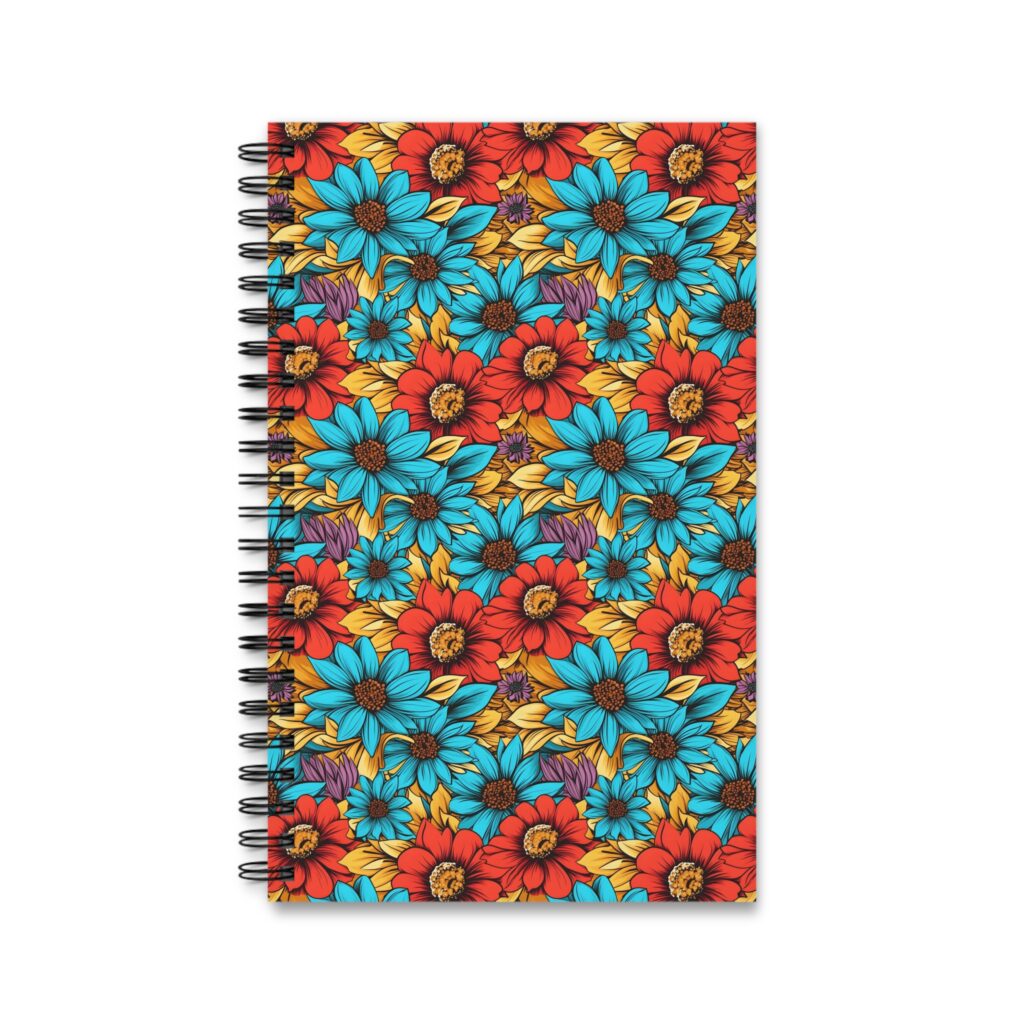 Buntes Blumenmuster Notizbuch mit Ringbindung &ndash; Varianten: Blanko, Liniert, Punktraster, Planer