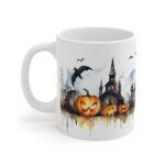 Helloween-Zauber: Weiße Aquarell-Keramiktasse für festliche Stimmung