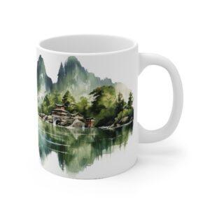 "Ästhetische Kaffeetasse mit Aquarell Landschaft – Ideal als Geschenk aus Vietnam"