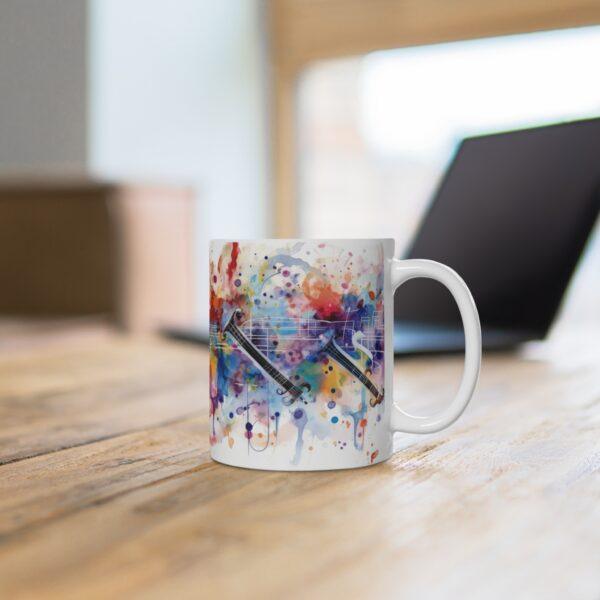 "Personalisierte Kaffeetasse mit Aquarell Musiknoten – Ideales Geschenk für Musikliebhaber"