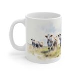 Weiße Keramiktasse mit Rindern und Kühen im Aquarell Stil – Ländliche Tiermotive für Tierliebhaber