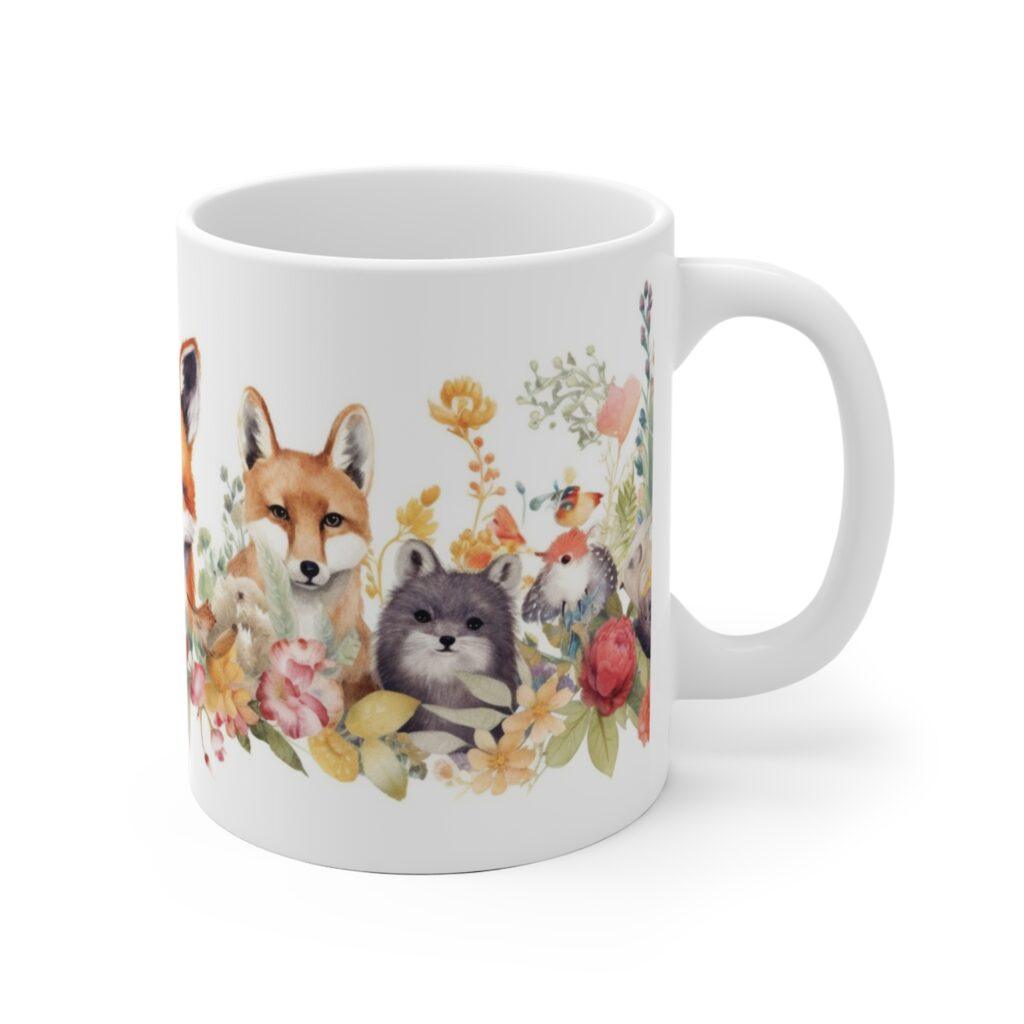 Aquarell-Tasse mit Waldtieren und Blumen &ndash; Perfektes Geschenk f&uuml;r Kinder