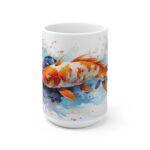 Weiße Kaffeetasse mit Aquarell Koi Fisch | Ideal für Koi-Karpfen und Fischliebhaber Geschenke