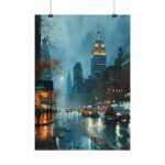 New York City Skyline Aquarell Poster - Urbanes Nachtmotiv in verschiedenen Größen