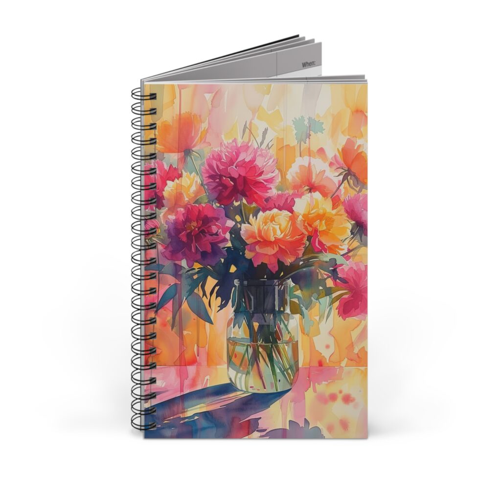 Maximalistisches Aquarell Blumenstrau&szlig; Notizbuch - Blanko, Liniert, Punktraster, Planer