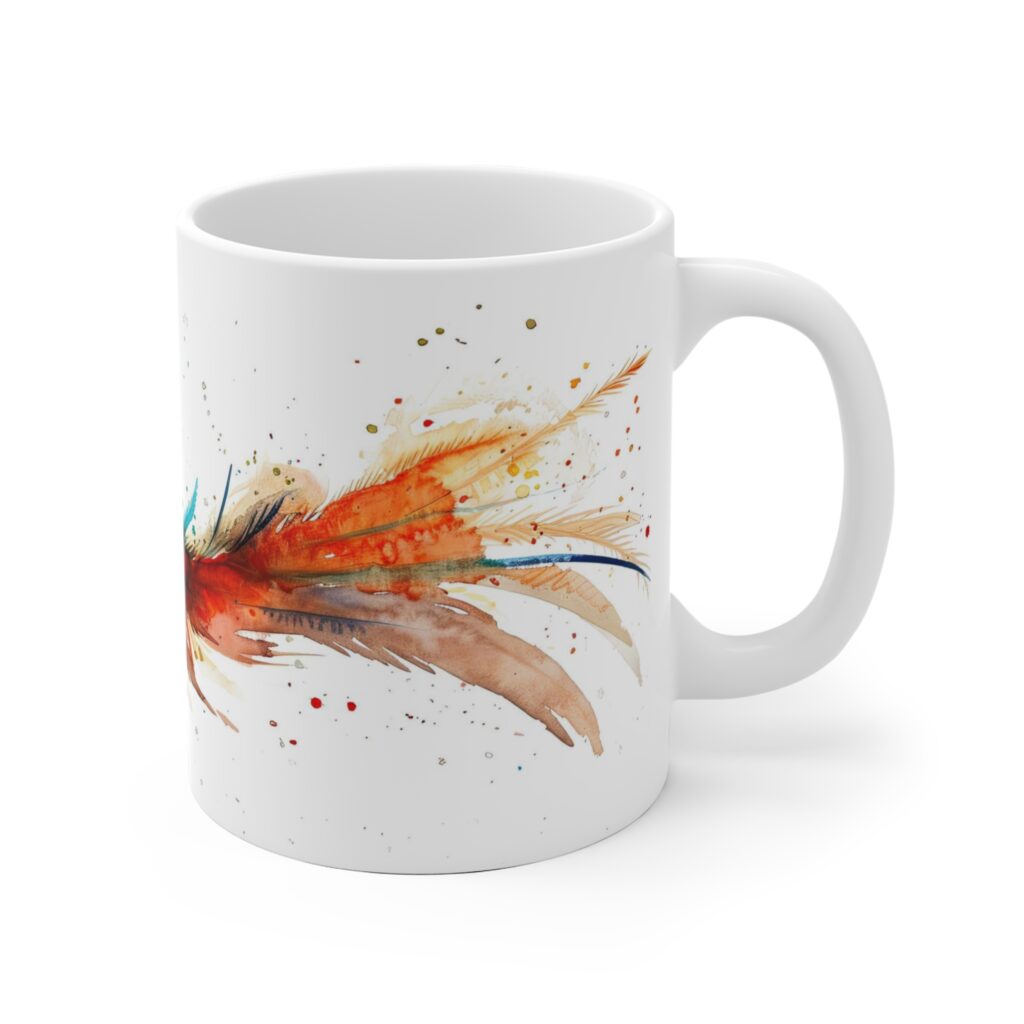 Wei&szlig;er Keramikbecher mit Lyrebird Aquarellmotiv - Ideal f&uuml;r Kaffeeliebhaber