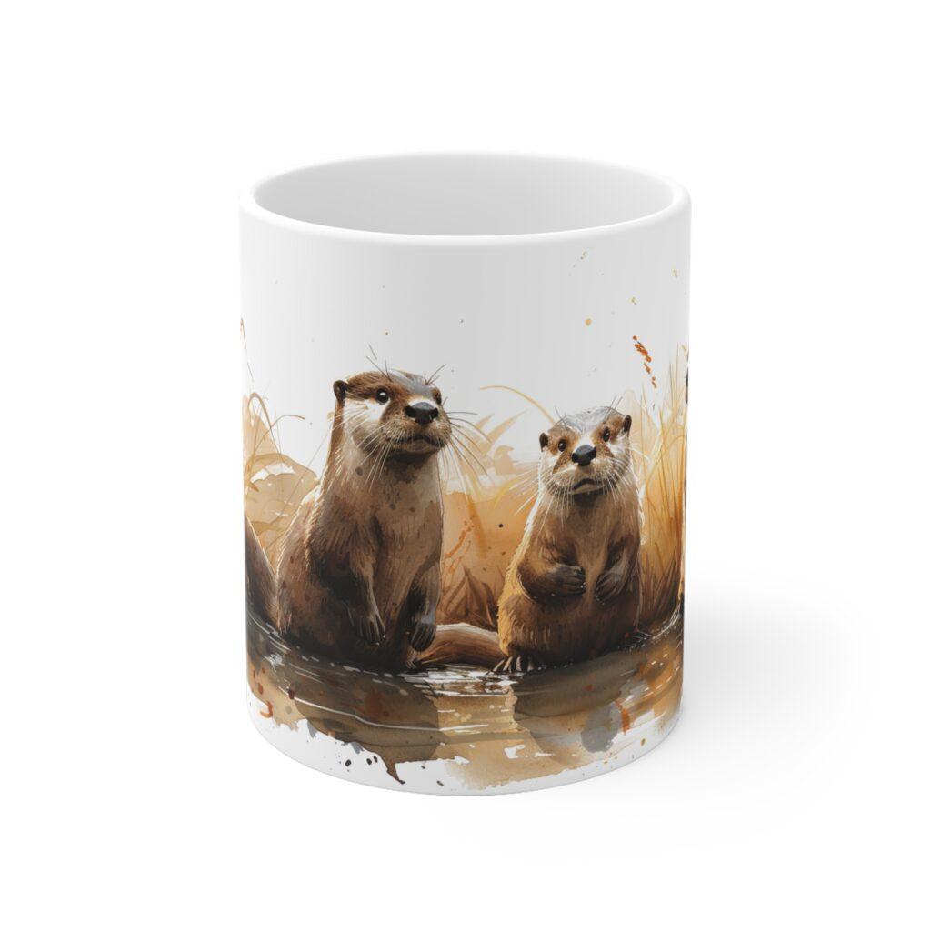 Europ&auml;ischer Otter Aquarell Keramikbecher - Kunst f&uuml;r Katzenliebhaber