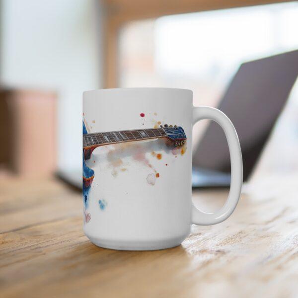 Keramiktasse mit Les Paul Sunburst Blue Aquarell Design – ideal für Kaffeeliebhaber!