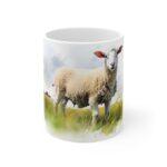 Weiße Keramiktasse mit süßem Schaf im Aquarell-Stil – Niedliche Tiermotiv-Tasse