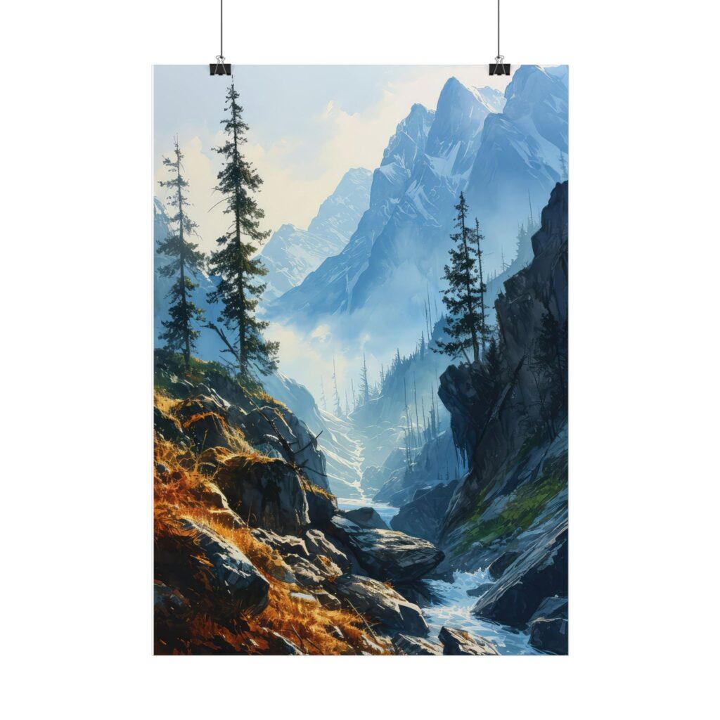 Berghorizont Aquarell Poster &ndash; Beruhigende Naturwandkunst in verschiedenen Gr&ouml;&szlig;en