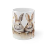 Weiße Aquarell Kaffee-Tasse mit Kaninchenmotiv – Perfektes Geschenk für Tierliebhaber