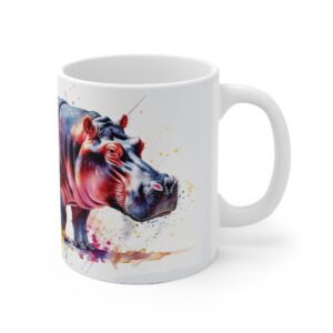 Aquarell Nilpferd Keramikbecher - Handgemachte Tasse für Tierliebhaber