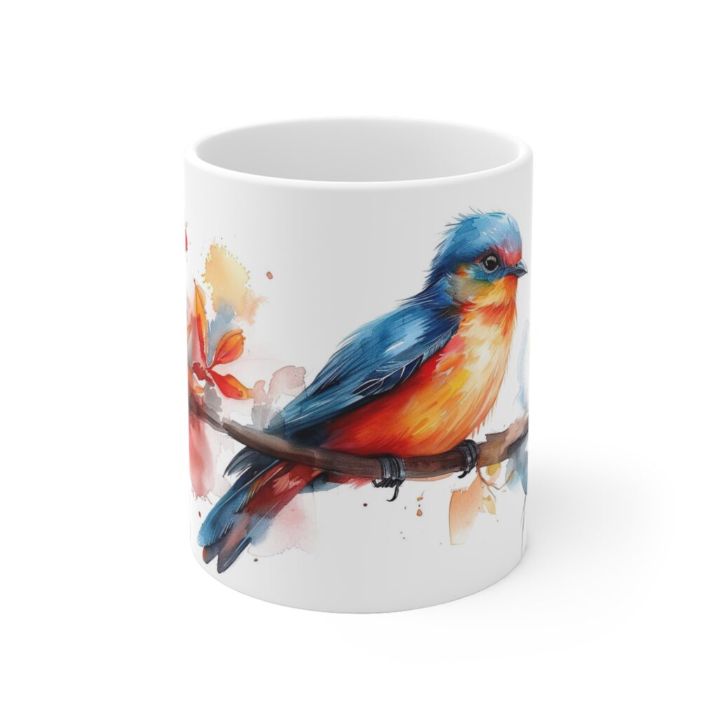 Wei&szlig;er Keramikbecher mit Quetzal-Aquarellmotiv &ndash; Ideal f&uuml;r jeden Anlass