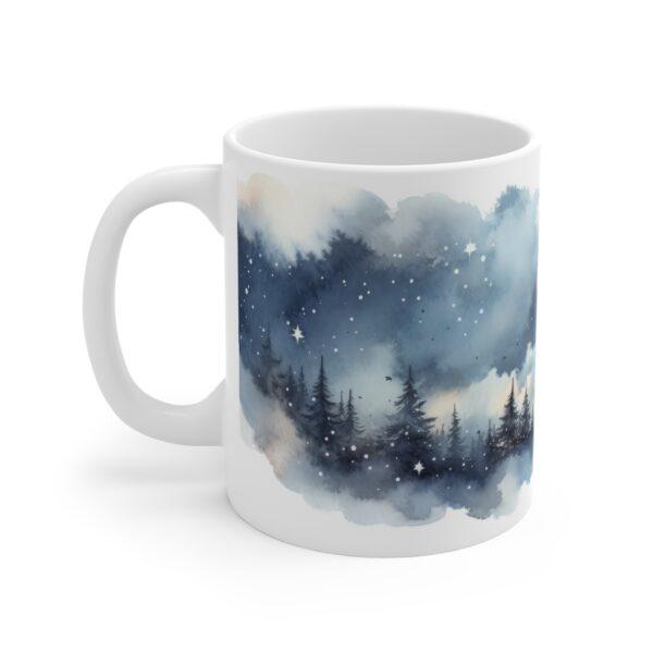 Aquarell Tasse mit Nachtlandschaft und Sternen – Perfekte Geschenkidee für Naturfreunde