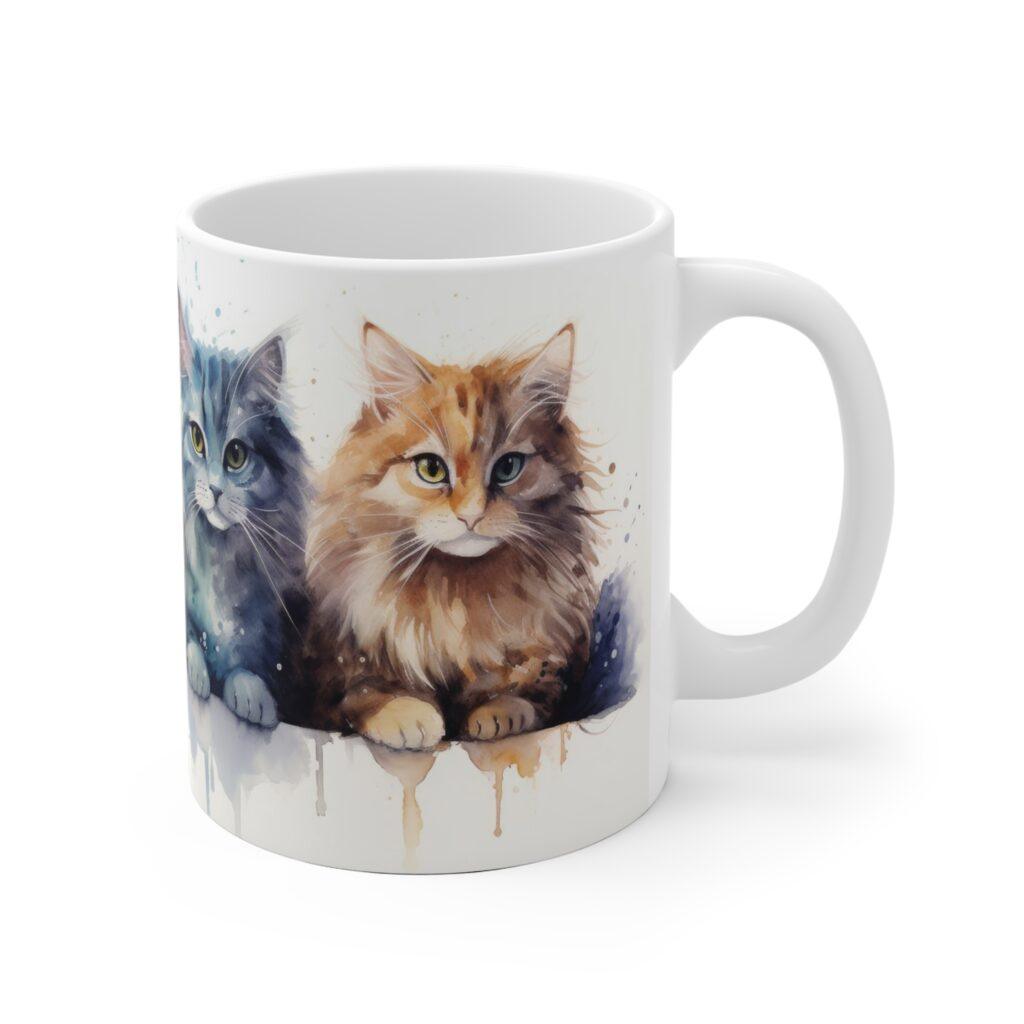 Katzen Aquarell Becher - Niedliches Katzenmotiv f&uuml;r Katzenliebhaber und Kunstfreunde