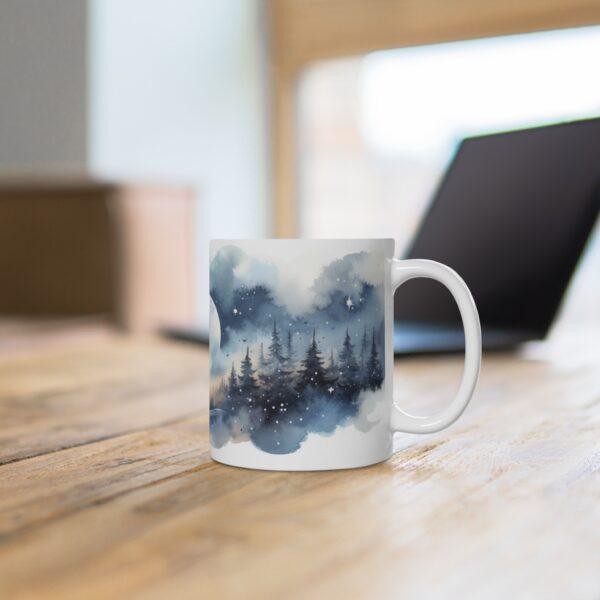 Aquarell Tasse mit Nachtlandschaft und Sternen – Perfekte Geschenkidee für Naturfreunde