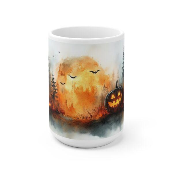 Aquarell Halloween Tasse mit gruseligem Kürbismotiv